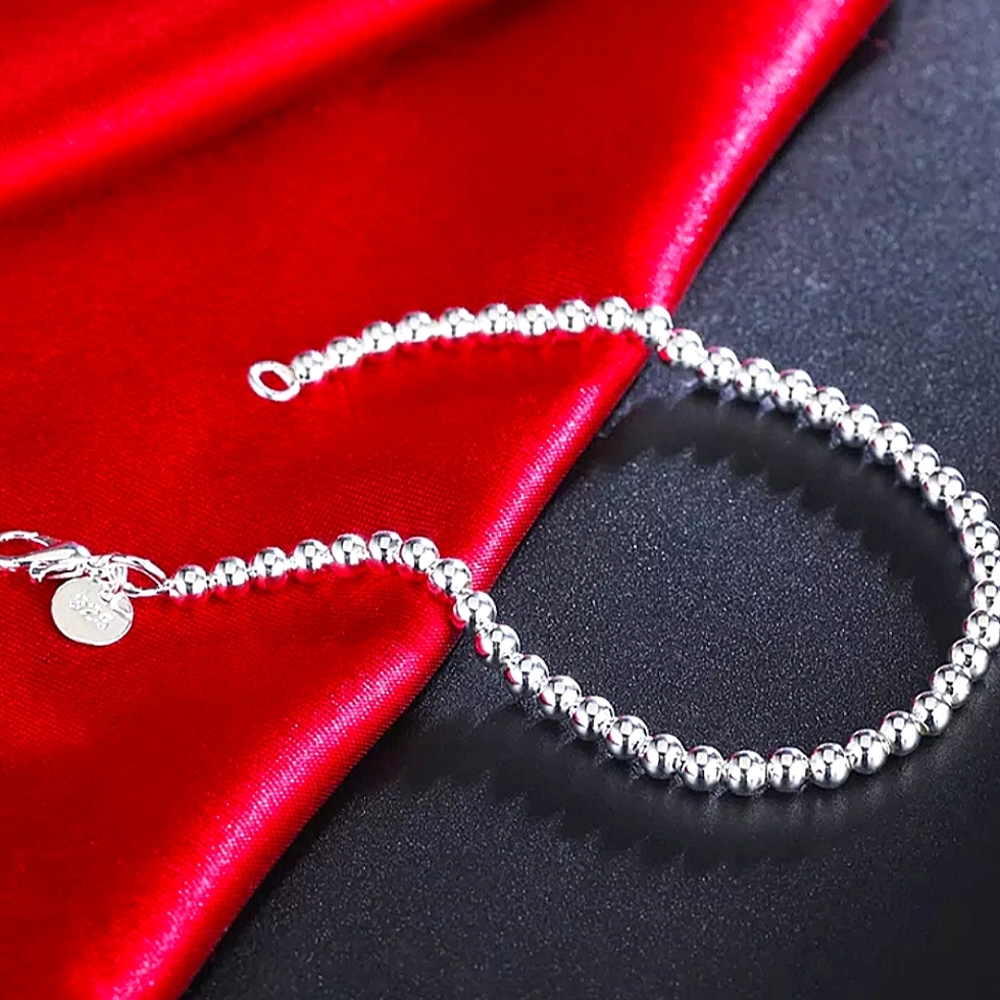 Beaded Ball Sterling Silver Necklace Matching Bracelet Set 4mm - Picture 3 of 8